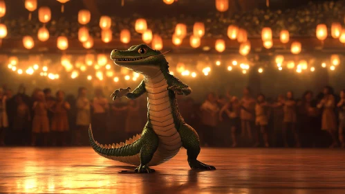 Cartoon Alligator Dancing in Festive Setting