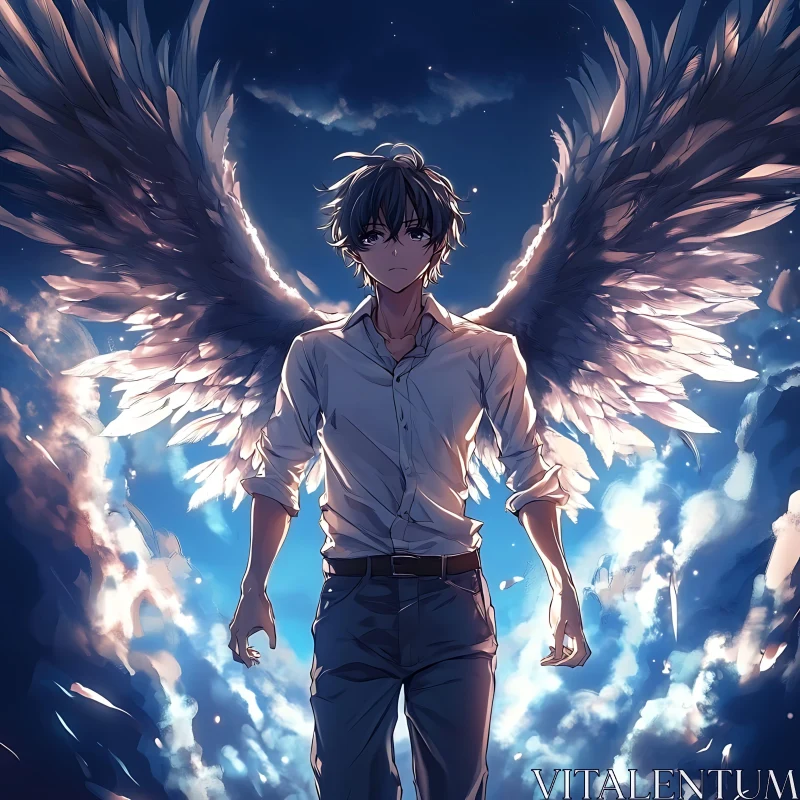 AI ART Winged Anime Character in Sky