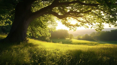 Sunlit Glade with Ancient Tree