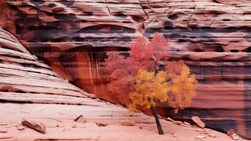Captivating Red Rock Above Tree in Multi-Layered Color Fields