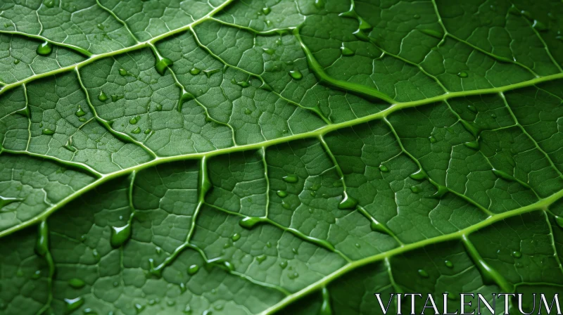 Close-Up Green Leaf with Water Drops - Organic Craftsmanship AI Image