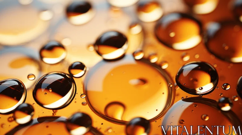 AI ART Close-Up Image of Amber Liquid Drops: Product Design and Industrial Aesthetics