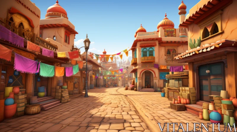 Colorful, Indian Inspired Cartoon Street Scene AI Image