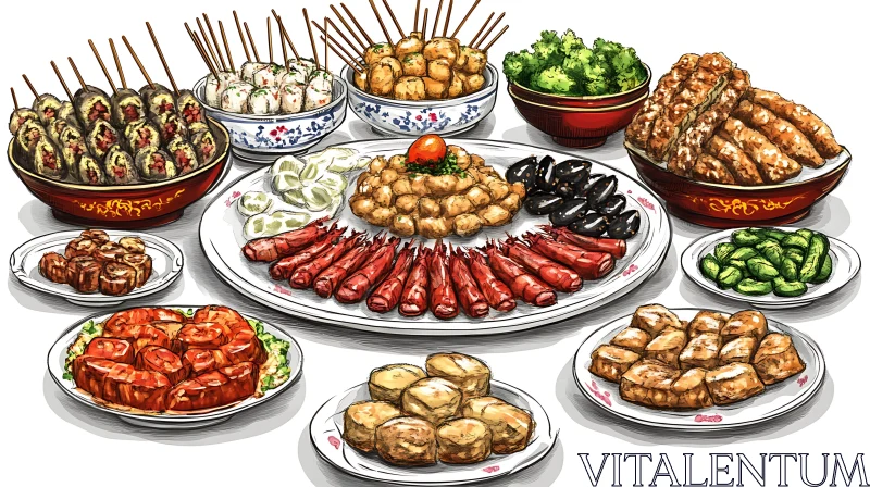 Asian Food Feast AI Image