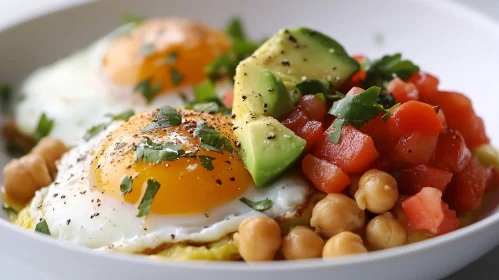 Healthy Morning Meal with Fried Eggs and Fresh Veggies