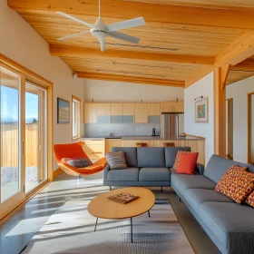 Contemporary Interior with Gray Sofa and Orange Chair