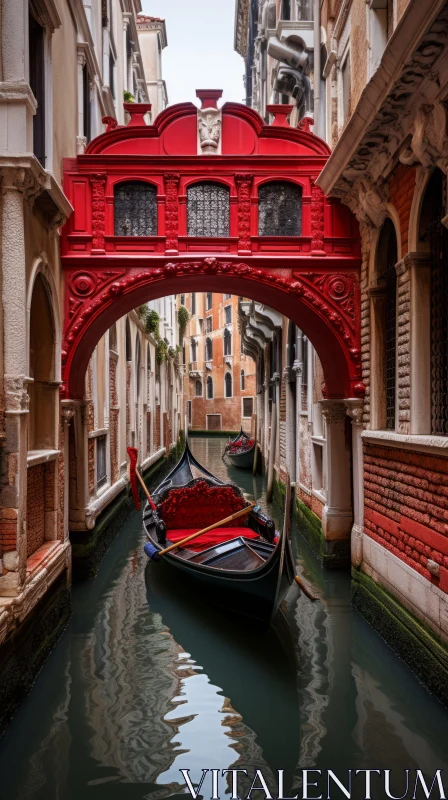 Vibrant Gondolas under a Red Bridge in Venice, Italy AI Image