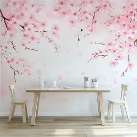 Tranquil Interior with Floral Wallpaper Design