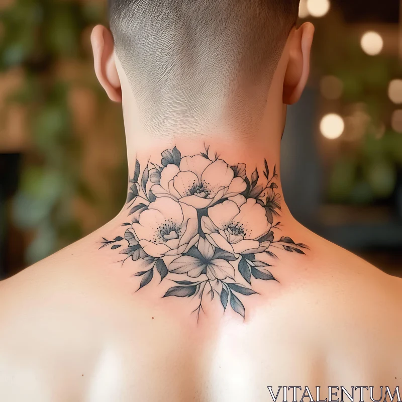 Detailed Floral Tattoo on the Nape AI Image