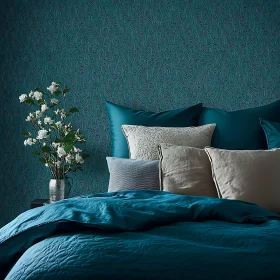 Teal Bedroom with Floral Arrangement