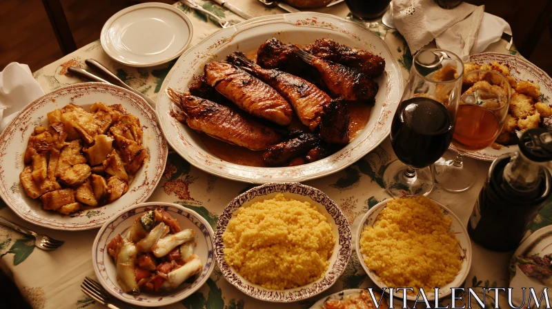 Culinary Still Life with Roasted Meats AI Image