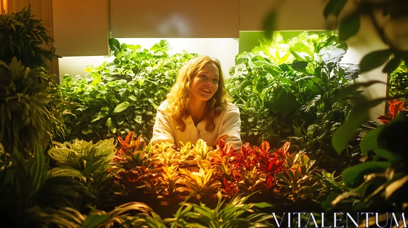 Smiling Woman Surrounded by Plants AI Image