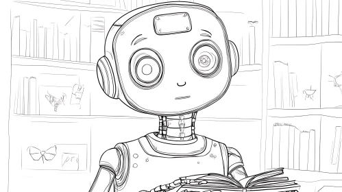 Line Art Robot Reading a Book