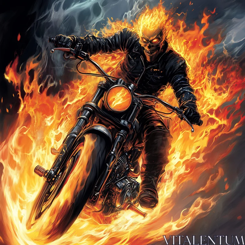 AI ART Skull Rider on Fiery Bike