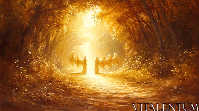 AI ART Heavenly Forest Path with Angels