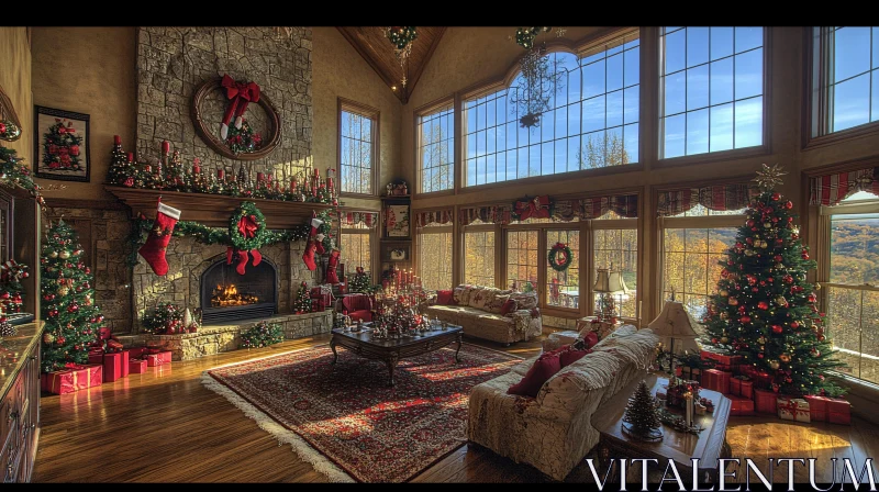 Christmas Decorated Home Interior AI Image