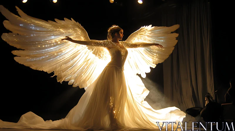 AI ART Woman with Angel Wings on Stage