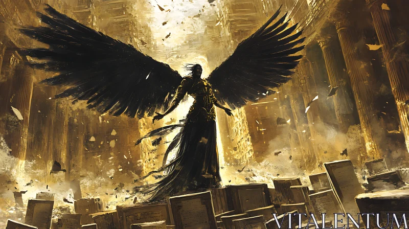 Dark Angel in a Ruined City AI Image