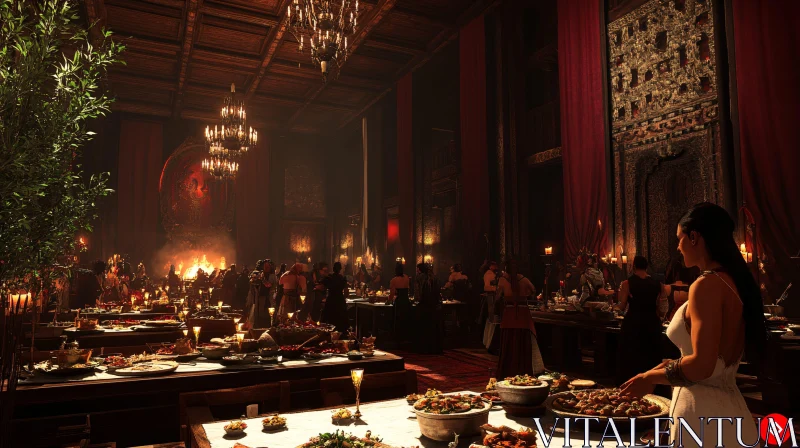 Lavish Banquet Scene with Elegant Guests AI Image