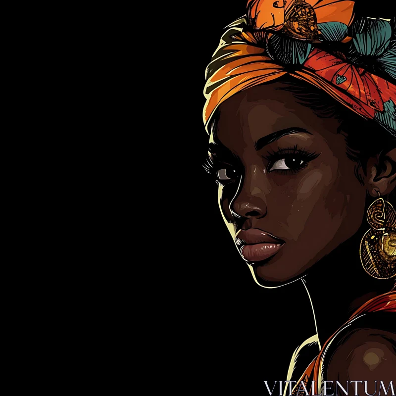 Stylish Woman in Headwrap Art AI Image