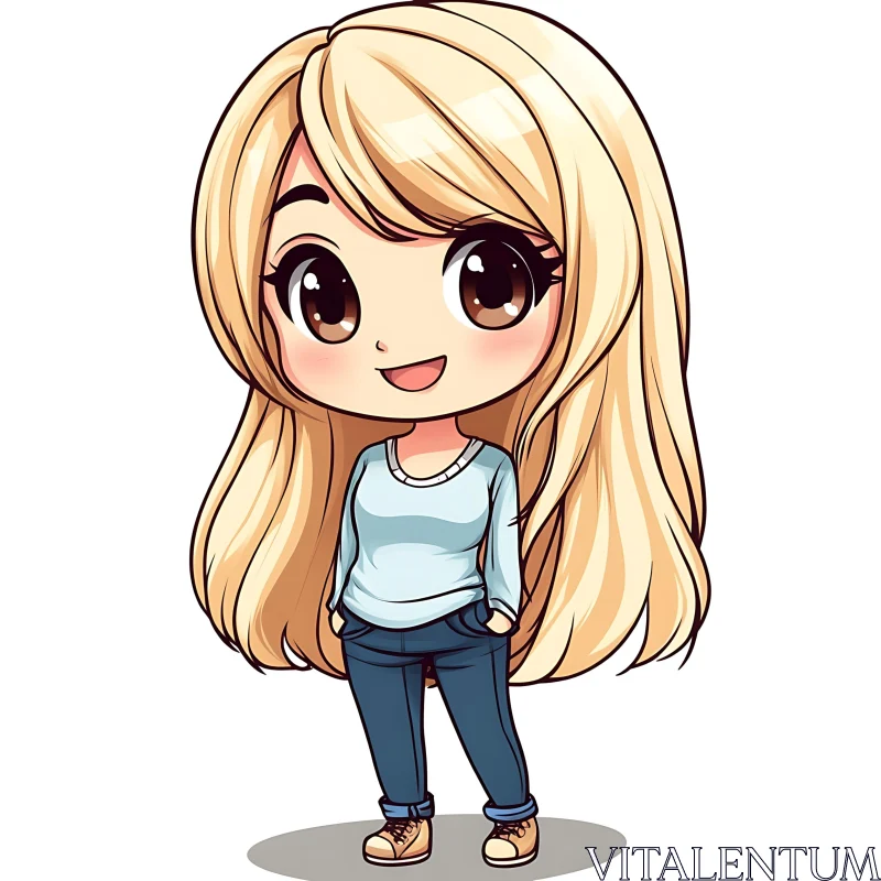 Cute Cartoon Girl with Blonde Hair AI Image