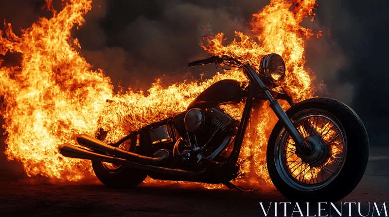 Burning Motorcycle: Fiery Moto Art AI Image