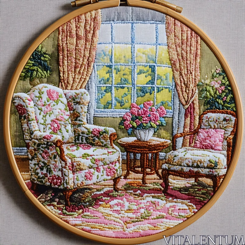 AI ART Handmade Embroidered Interior Scene