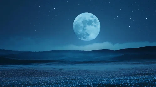 Night Landscape with Moon and Stars