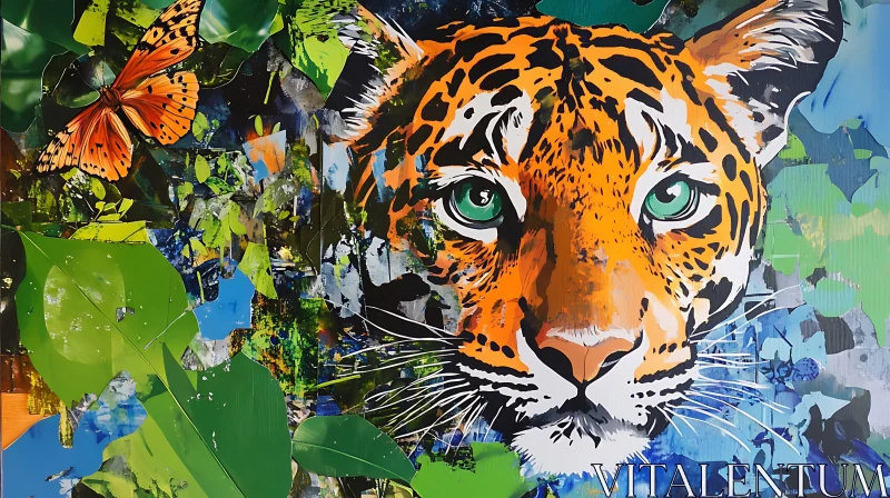 AI ART Jungle Cat and Butterfly Composition