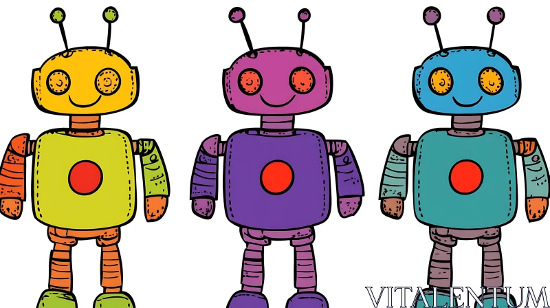 Three Cheerful Cartoon Robots AI Image