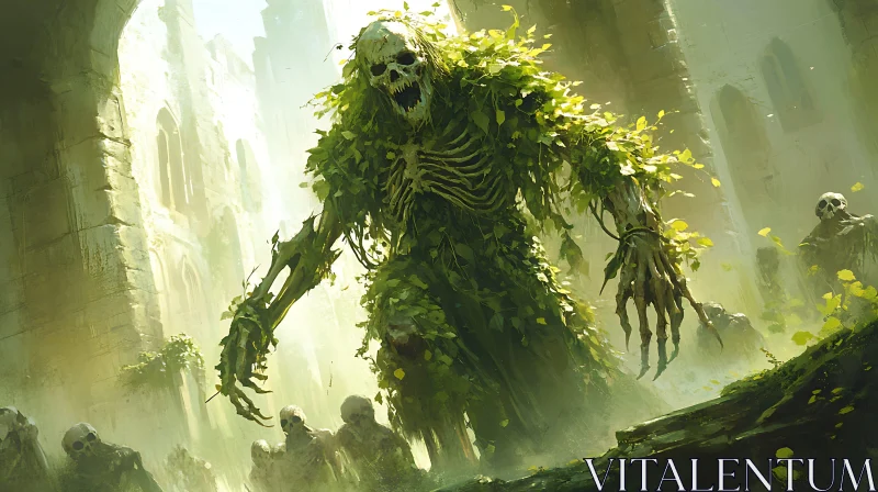 Leaf-Clad Skeleton Monster Rising AI Image