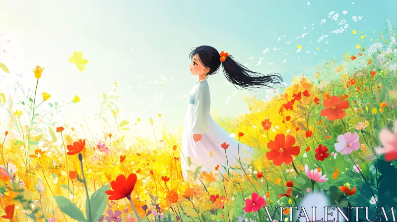 AI ART Dreamy Flower Field Scene with Girl