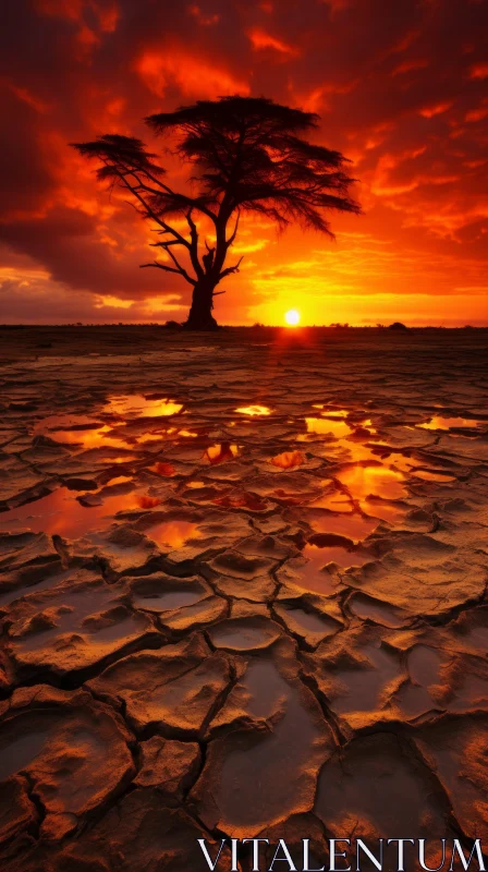 A Lone Tree in the Soil - Apocalyptic and African-Inspired Nature Art AI Image