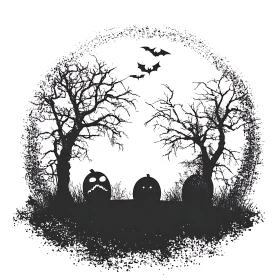 Spooky Pumpkins and Bats Scene