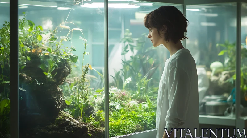 Serene Gaze at Indoor Plants AI Image