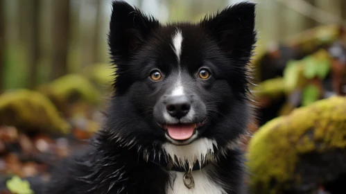 Black and White Dog in Norwegian Woods - Smilecore & Aurorapunk Style