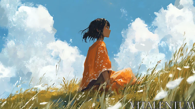 AI ART Girl in Meadow Art Illustration