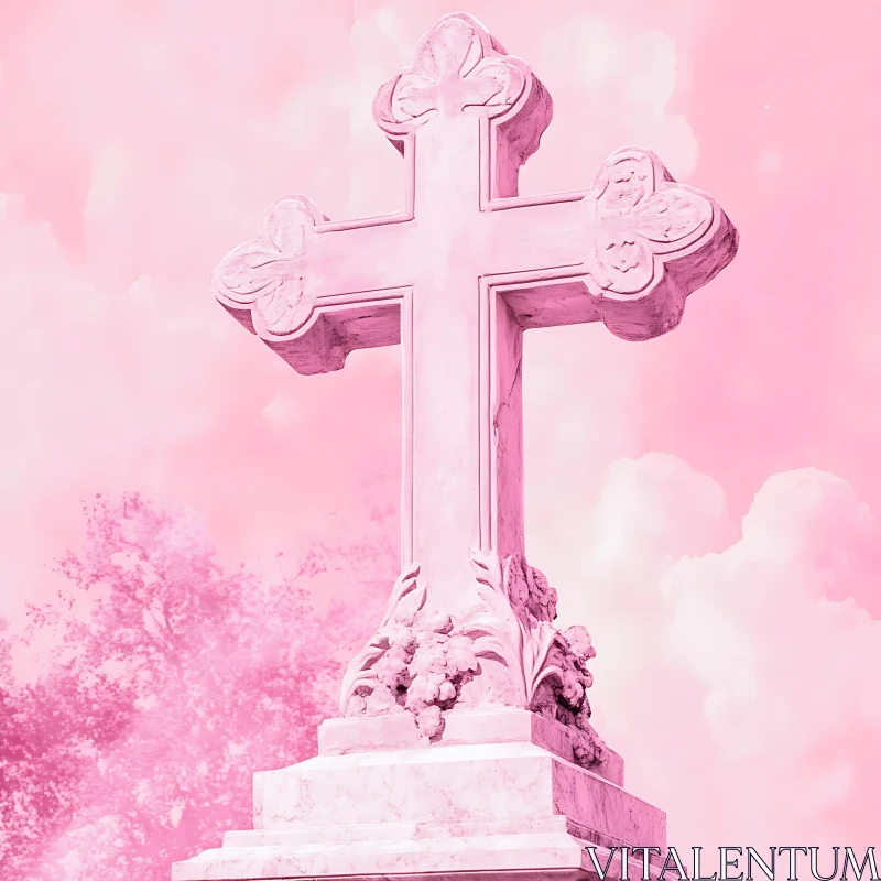 AI ART Floral Cross in Pink Hues