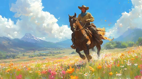 Horseback Riding in a Field of Flowers