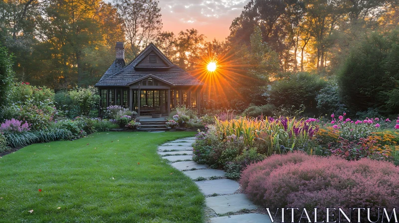 Tranquil Garden with Gazebo AI Image