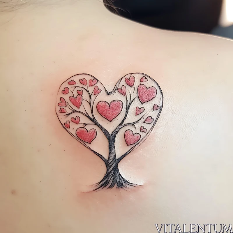 Love-Themed Heart Tree Tattoo AI Image