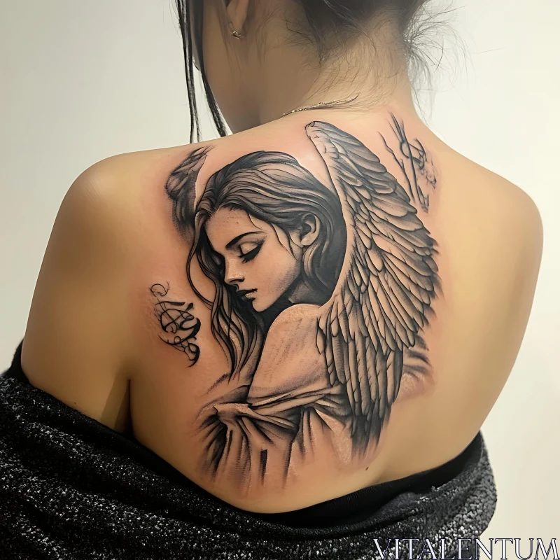 Realistic Angel with Wings Back Tattoo AI Image