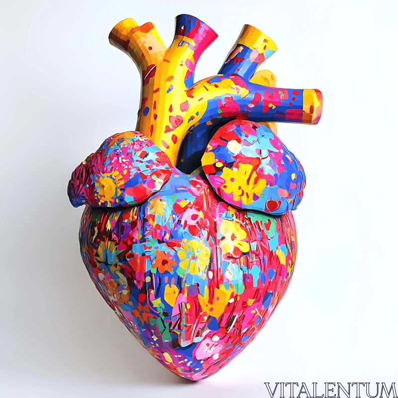 AI ART Anatomical Heart with Colorful Paint Design