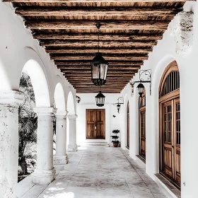 Arched Hallway with Wooden Beams