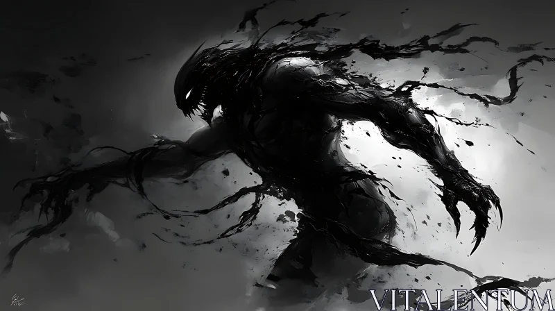 Monochrome Monster Emerging from Darkness AI Image