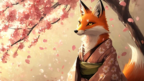 Fox wearing Kimono with Blossom