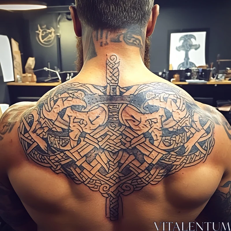 Nordic-Inspired Back Tattoo Art AI Image