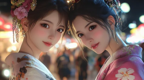 Twin Kimono Beauties