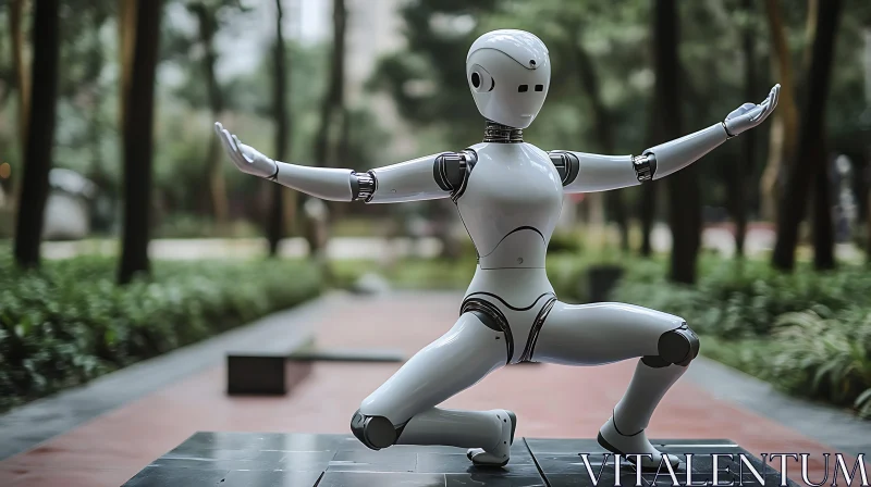 AI ART Cyborg's Serenity: Robotic Figure in Natural Setting