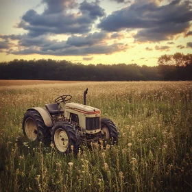 Old Tractor in a Flower Field